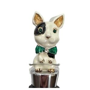 Betsey Johnson Wine Bottle Stopper Ceramic French Buldog New Rhinestone Crystals